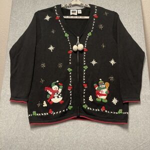 Vintage C.S.T. Sport Winter Snowman Holiday Pom Pom Sweater Woman's Size 1X